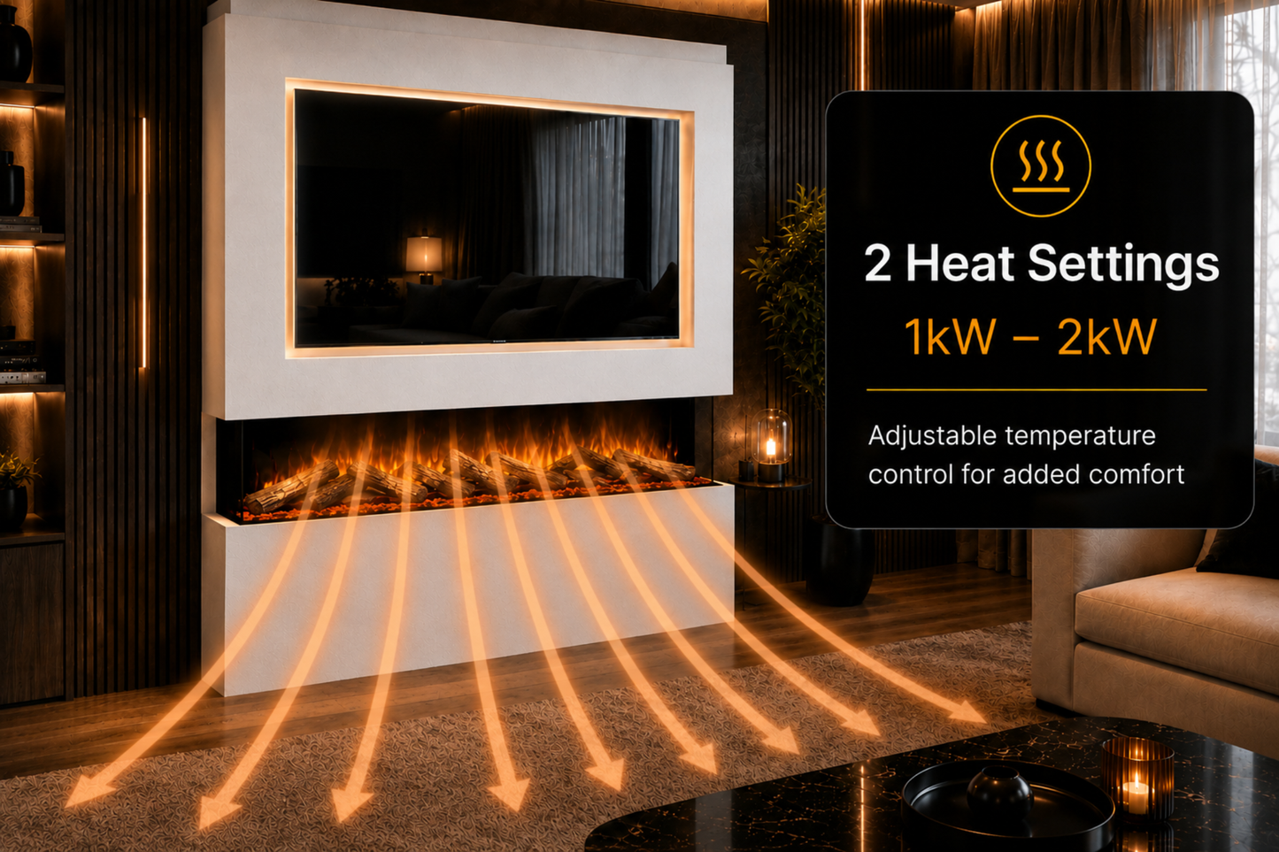 Evolution Fires Package 11 – Pre-Built Media Wall with Electric Fireplace