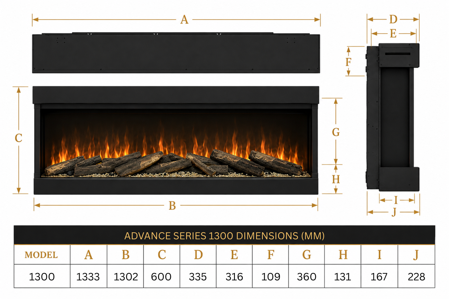 Evolution Fires Advance Series 1300 Panoramic Electric Fireplace