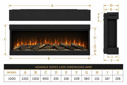 Evolution Fires Advance Series 1300 Panoramic Electric Fireplace