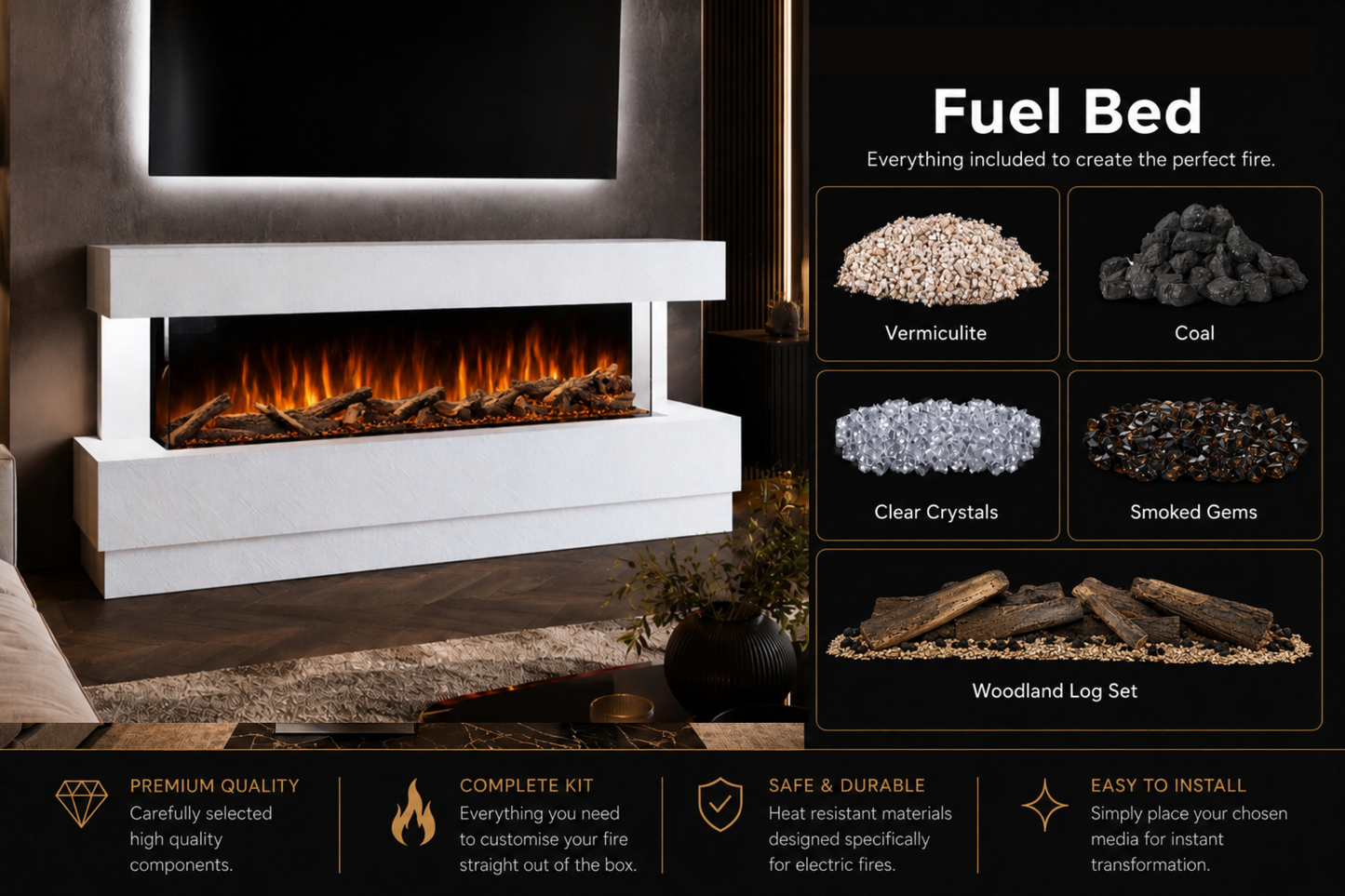 Evolution Fires Raphael Electric Fireplace Suite (White Stone Effect)