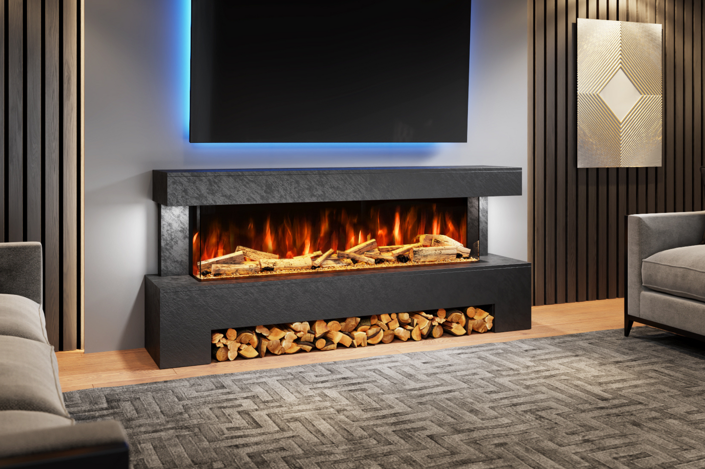 Angelo Electric Fireplace Suite by Evolution Fires (Black Stone effect)