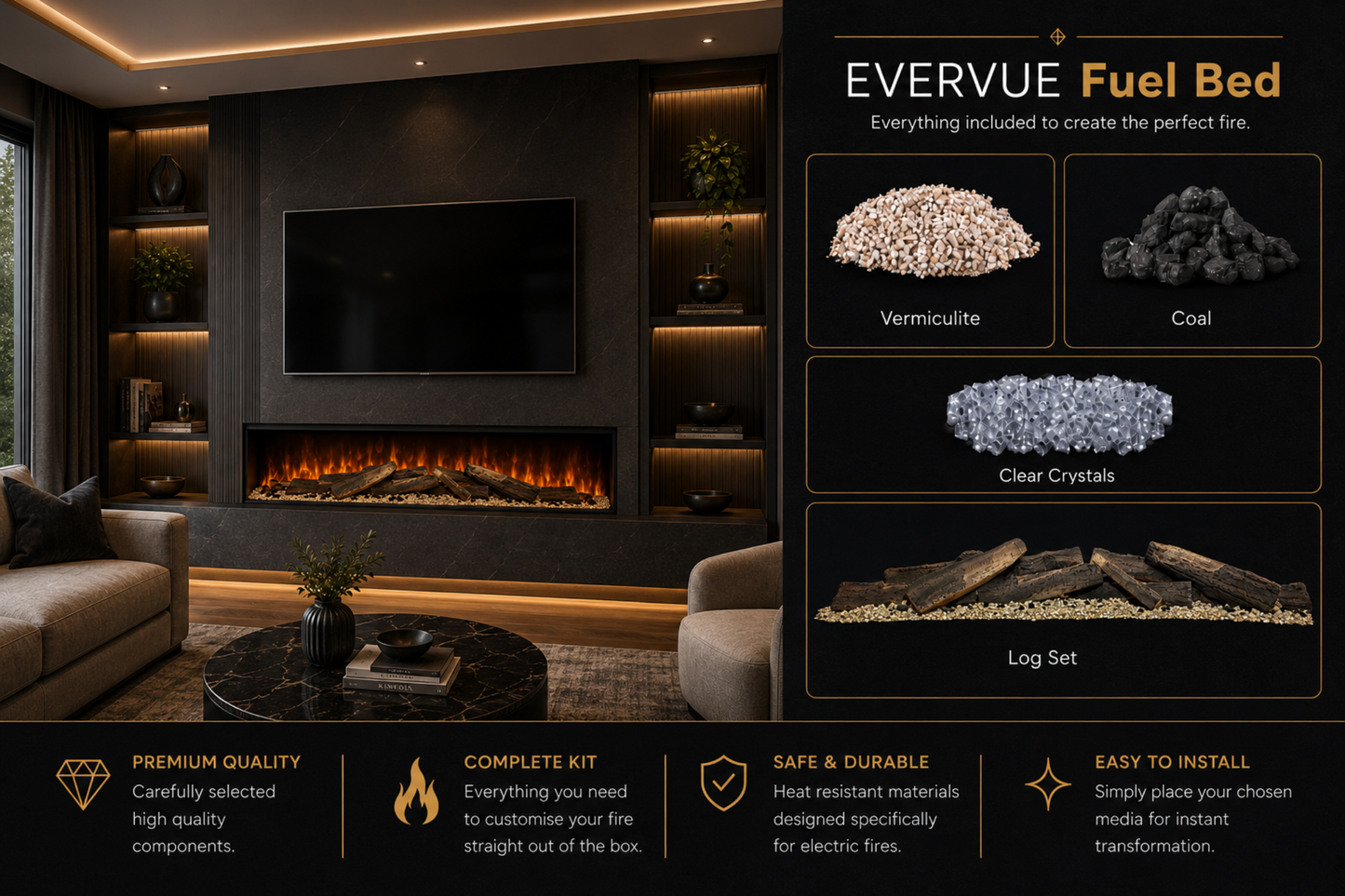 Evolution Fires Evervue 72 LCD Real Flame Electric Fireplace (APP Control)