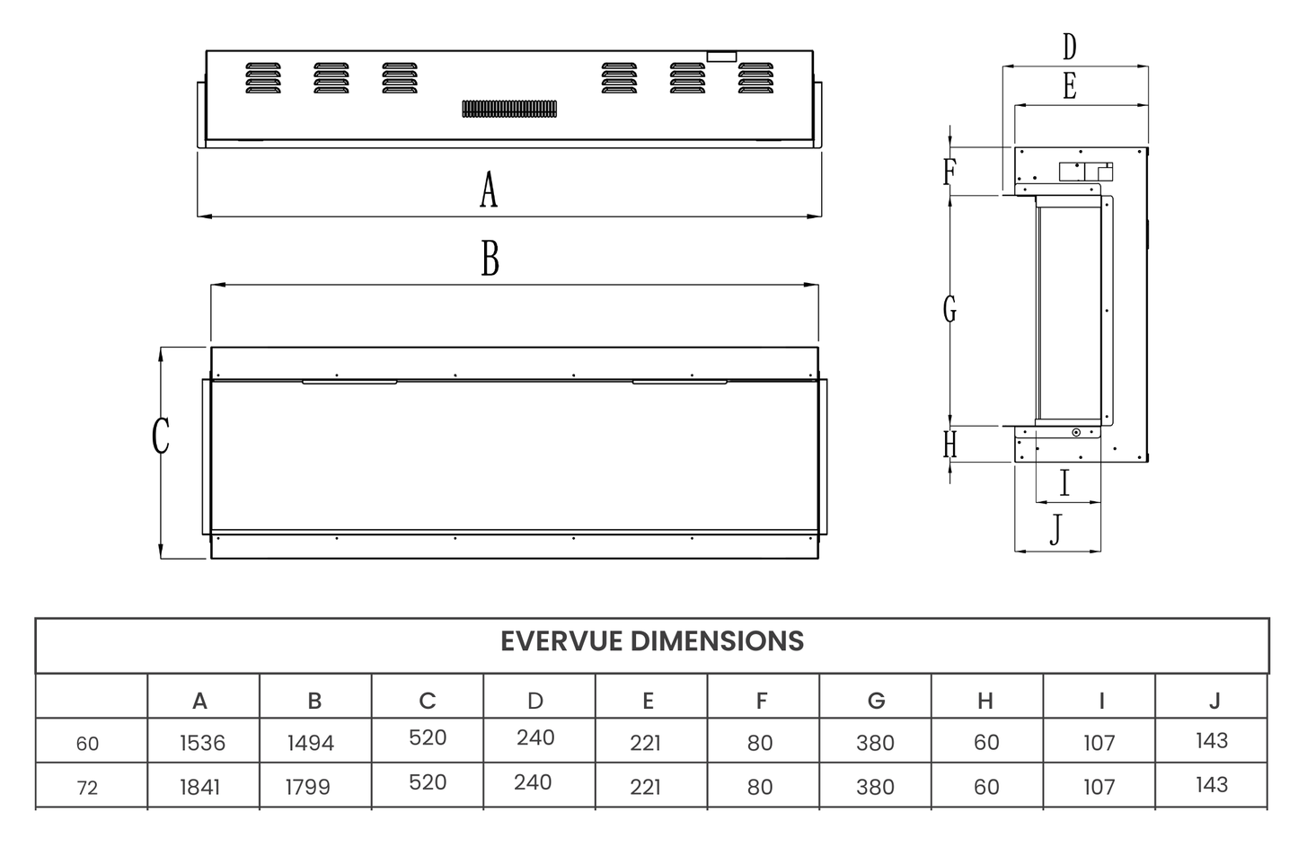 Evolution Fires Evervue 72 LCD Real Flame Electric Fireplace (APP Control)