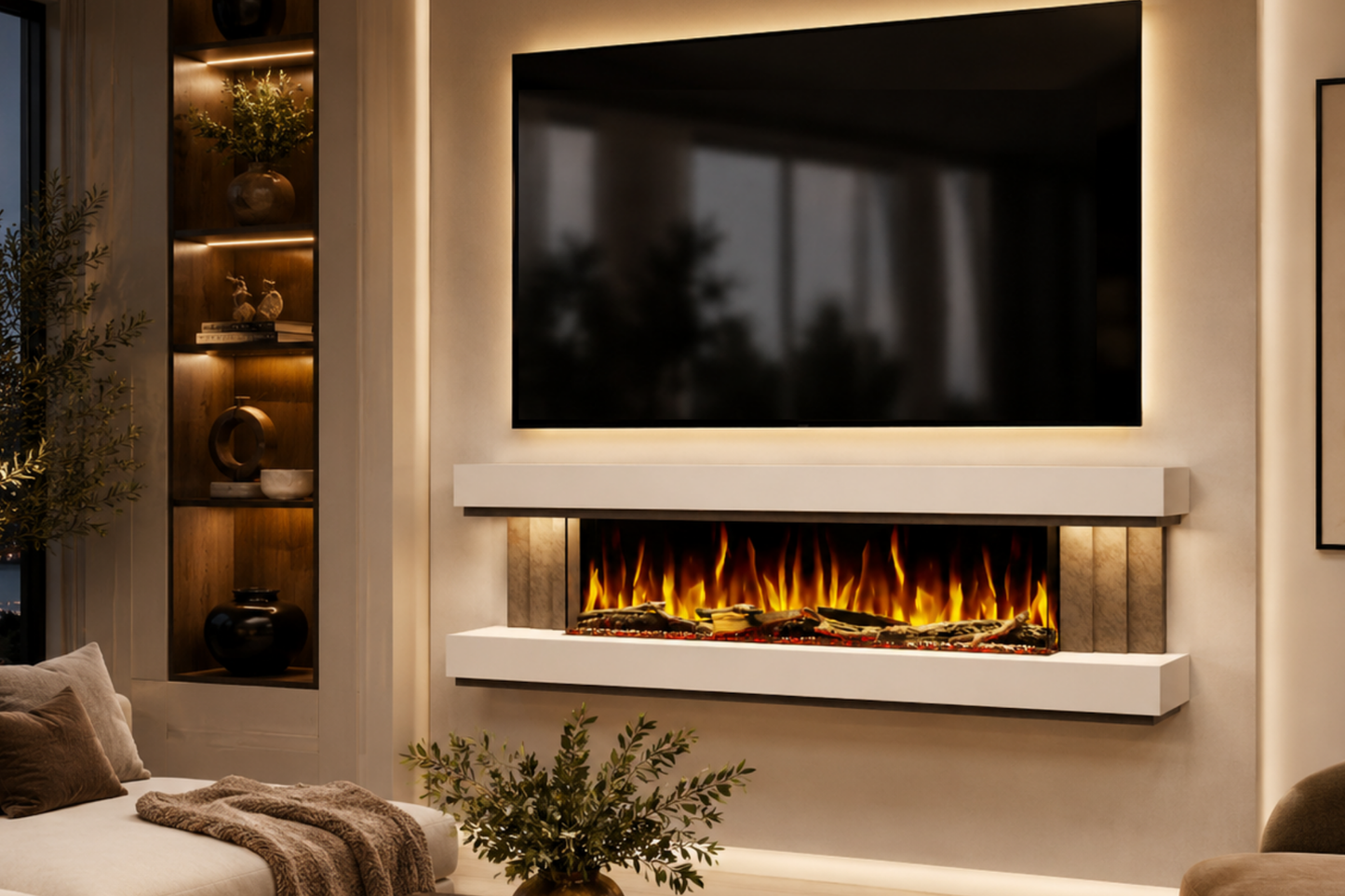 Evolution Fires - Empire - Wall-Mounted Electric Fireplace (White & Grey Tex)