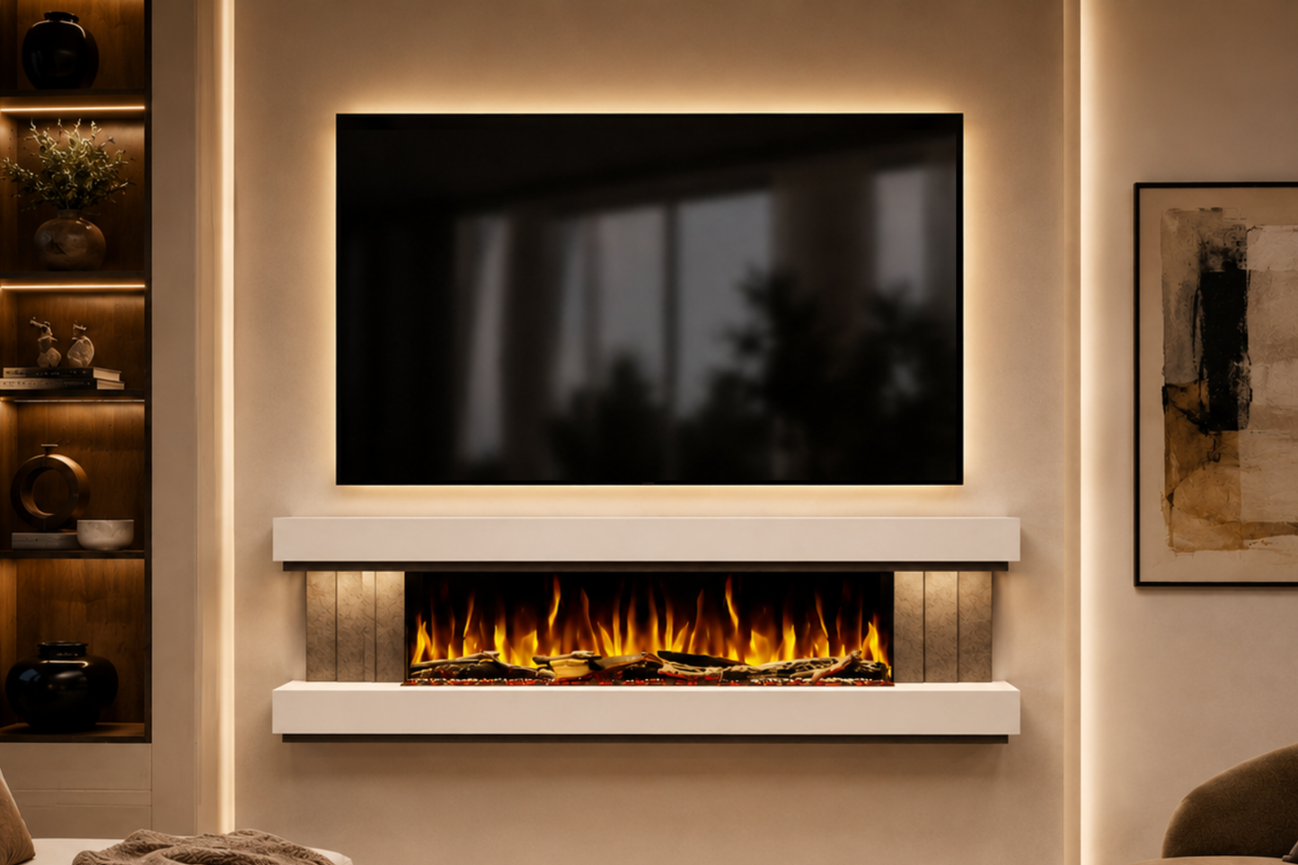 Evolution Fires - Empire - Wall-Mounted Electric Fireplace (White & Grey Tex)