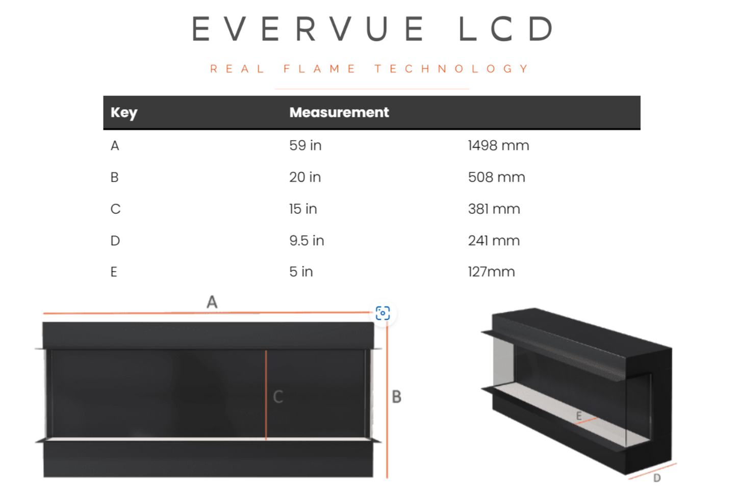 Evolution Fires Evervue 60 LCD Real Flame Electric Fireplace (APP Control)