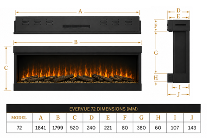 Evolution Fires Evervue 72 LCD Real Flame Electric Fireplace (APP Control)