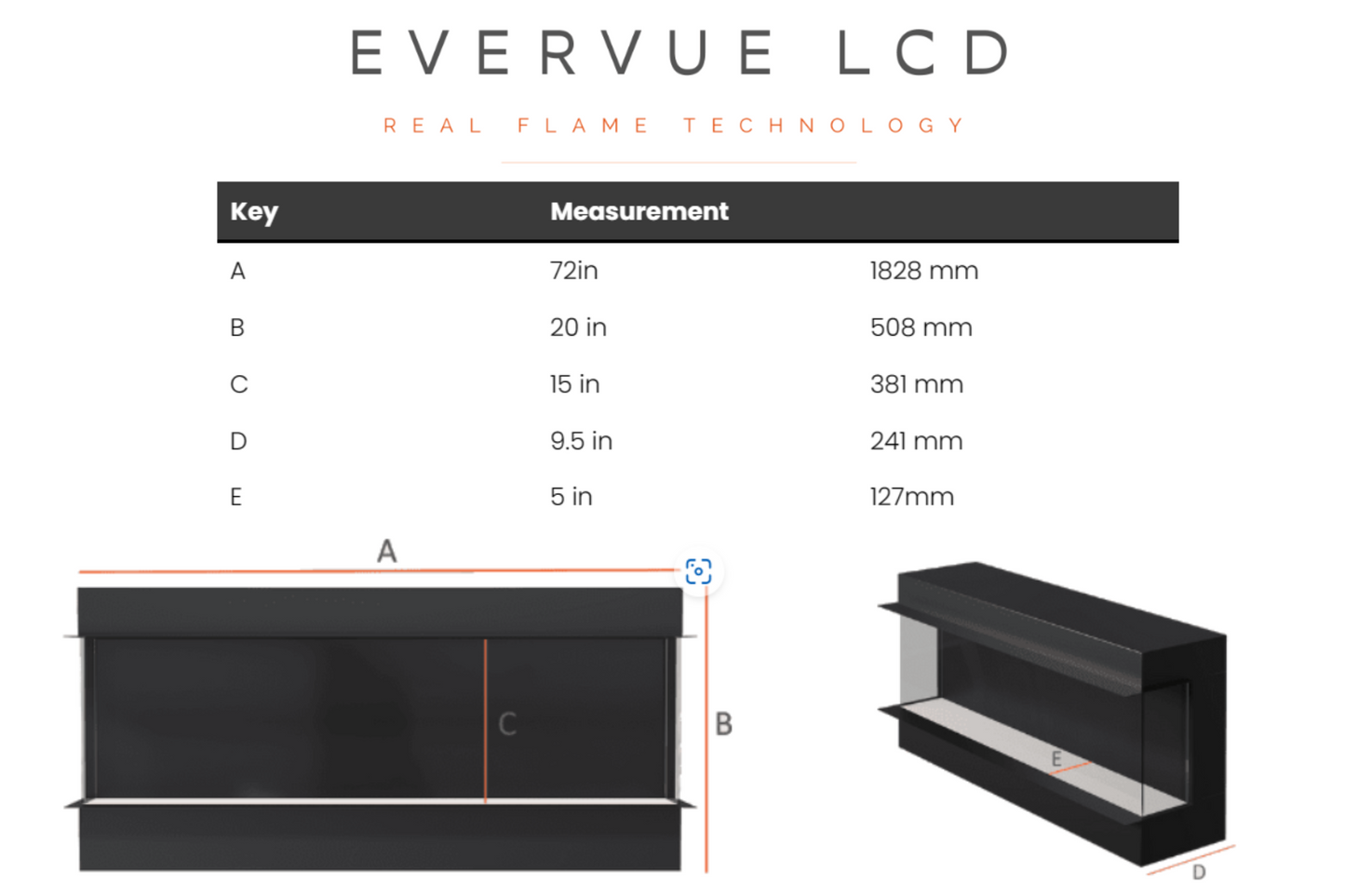 Evolution Fires Evervue 72 LCD Real Flame Electric Fireplace (APP Control)