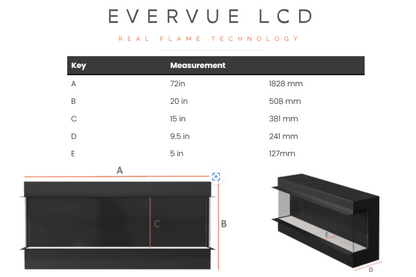 Evolution Fires Evervue 72 LCD Real Flame Electric Fireplace (APP Control)