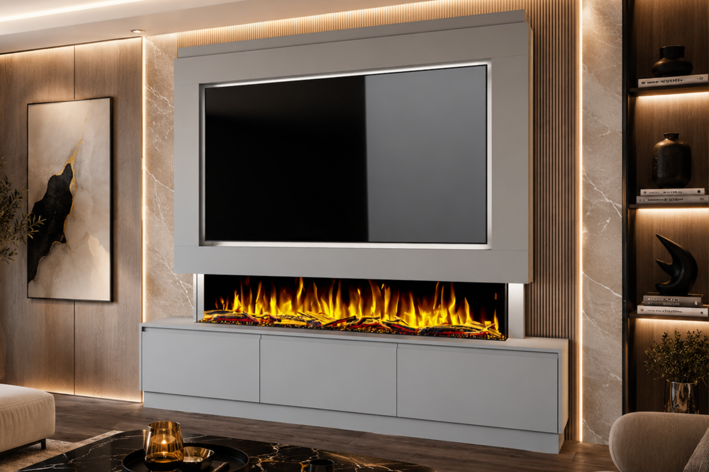 Evolution Fires - Pre-Built Media Wall Package 23 including Electric Fire