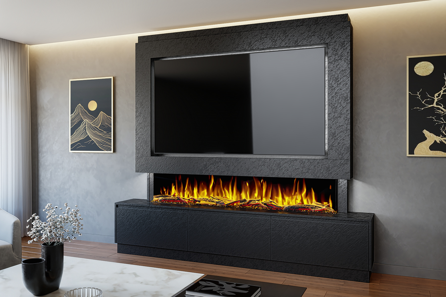 Evolution Fires - Pre-Built Media Wall Package 23 including Electric Fire