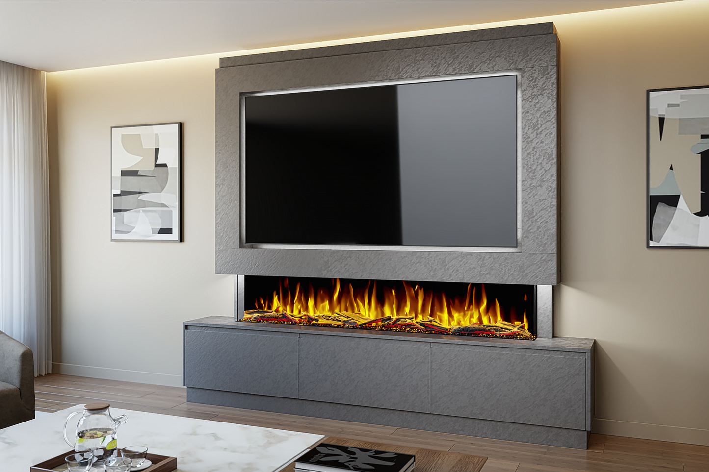 Evolution Fires - Pre-Built Media Wall Package 23 including Electric Fire
