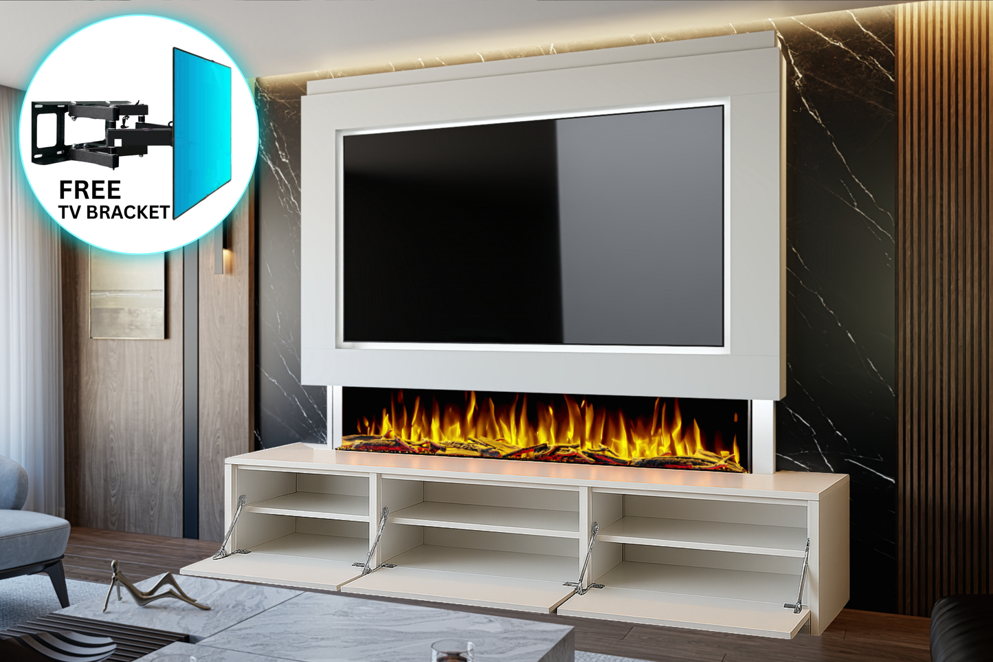 Evolution Fires - Pre-Built Media Wall Package 23 including Electric Fire