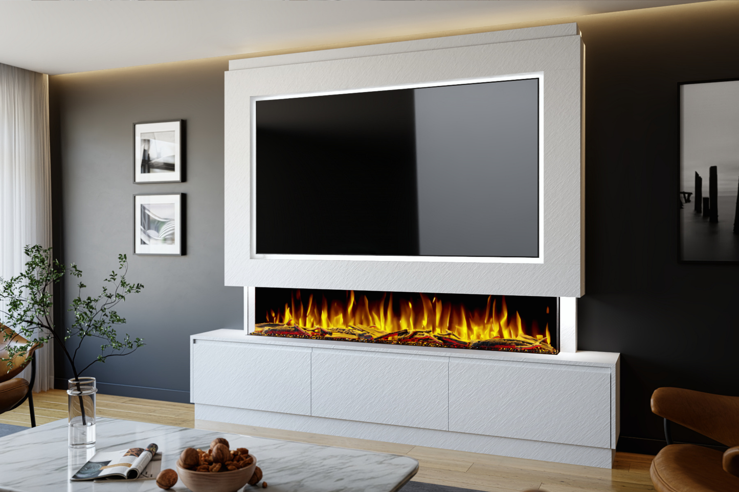 Evolution Fires - Pre-Built Media Wall Package 23 including Electric Fire