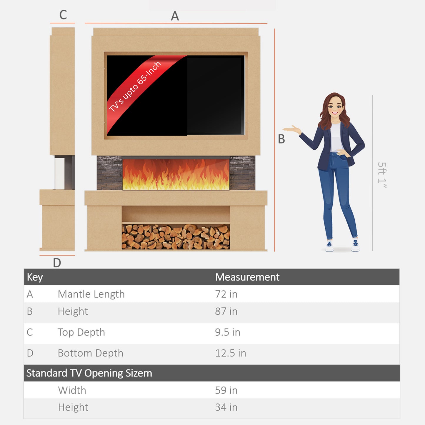 Pre-Built Media Wall With Electric Fireplace - Package 3