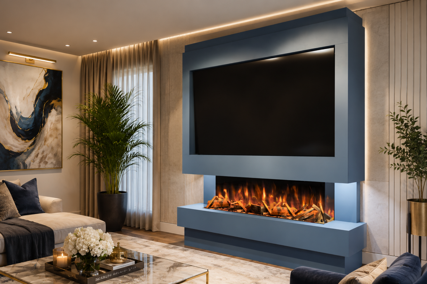 Evolution Fires Package 10 – Pre-Built Media Wall with Electric Fireplace