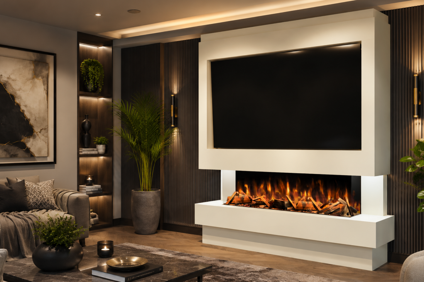 Evolution Fires Package 10 – Pre-Built Media Wall with Electric Fireplace