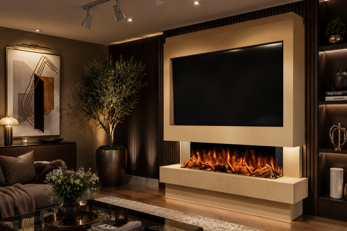 Evolution Fires Package 10 – Pre-Built Media Wall with Electric Fireplace
