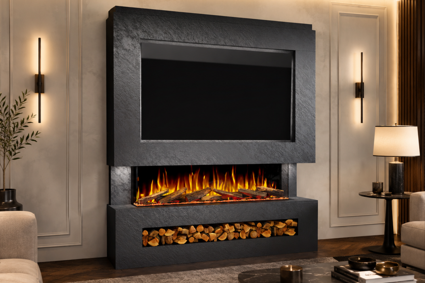 Evolution Fires Package 11 – Pre-Built Media Wall with Electric Fireplace