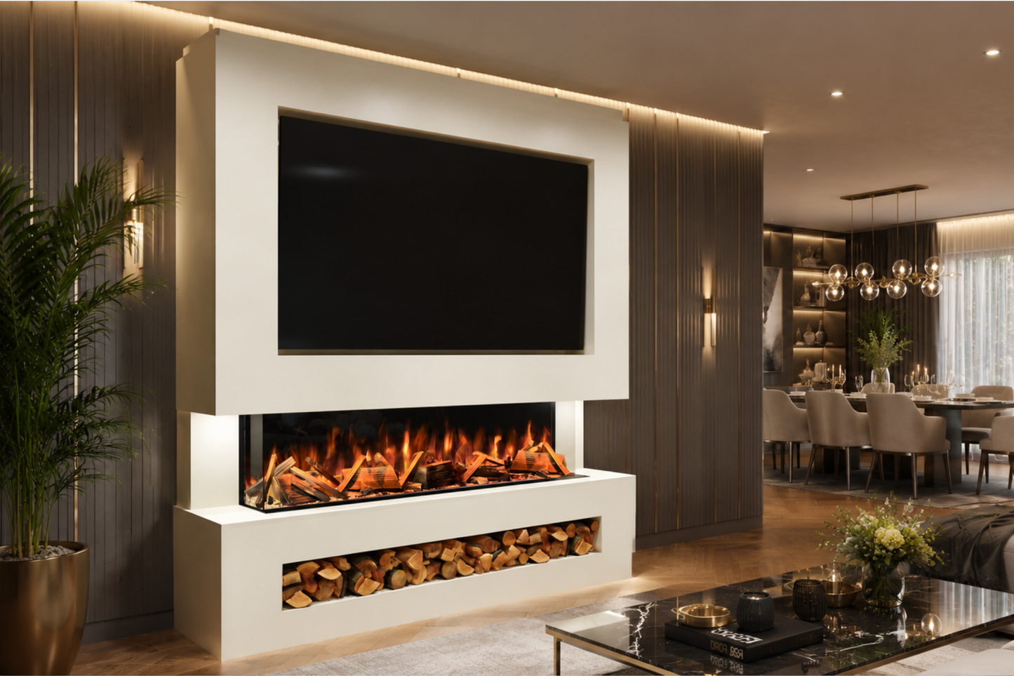 Evolution Fires Package 11 – Pre-Built Media Wall with Electric Fireplace