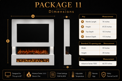 Evolution Fires Package 11 – Pre-Built Media Wall with Electric Fireplace