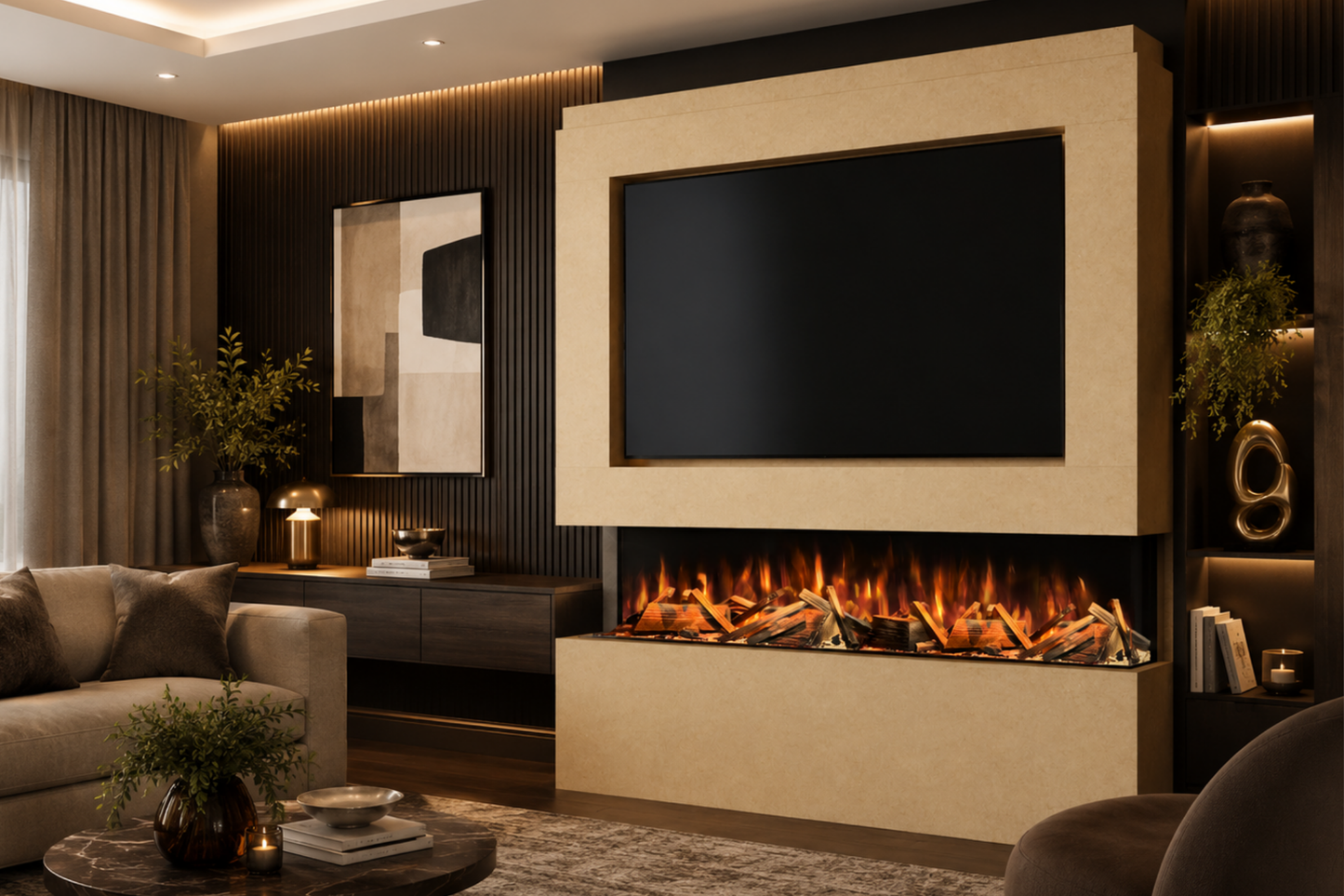 Evolution Fires - Pre-Built Media Wall Package 12 including Electric Fire
