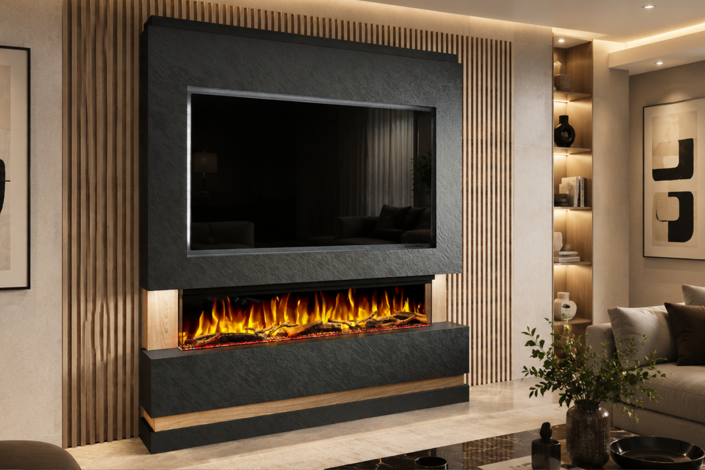 Evolution Fires - Pre-Built Media Wall Package 14 including Electric Fire