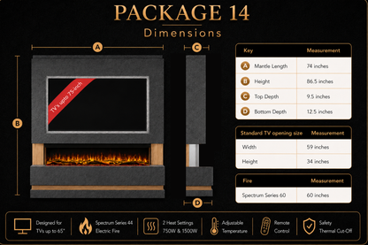 Evolution Fires - Pre-Built Media Wall Package 14 including Electric Fire