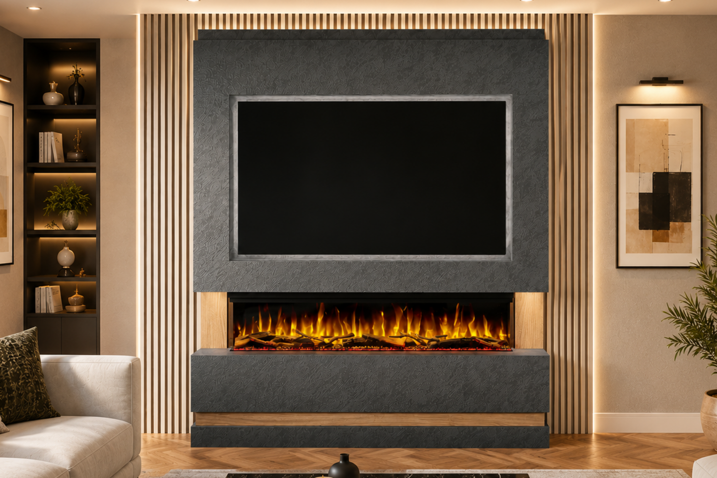 Evolution Fires - Pre-Built Media Wall Package 14 including Electric Fire