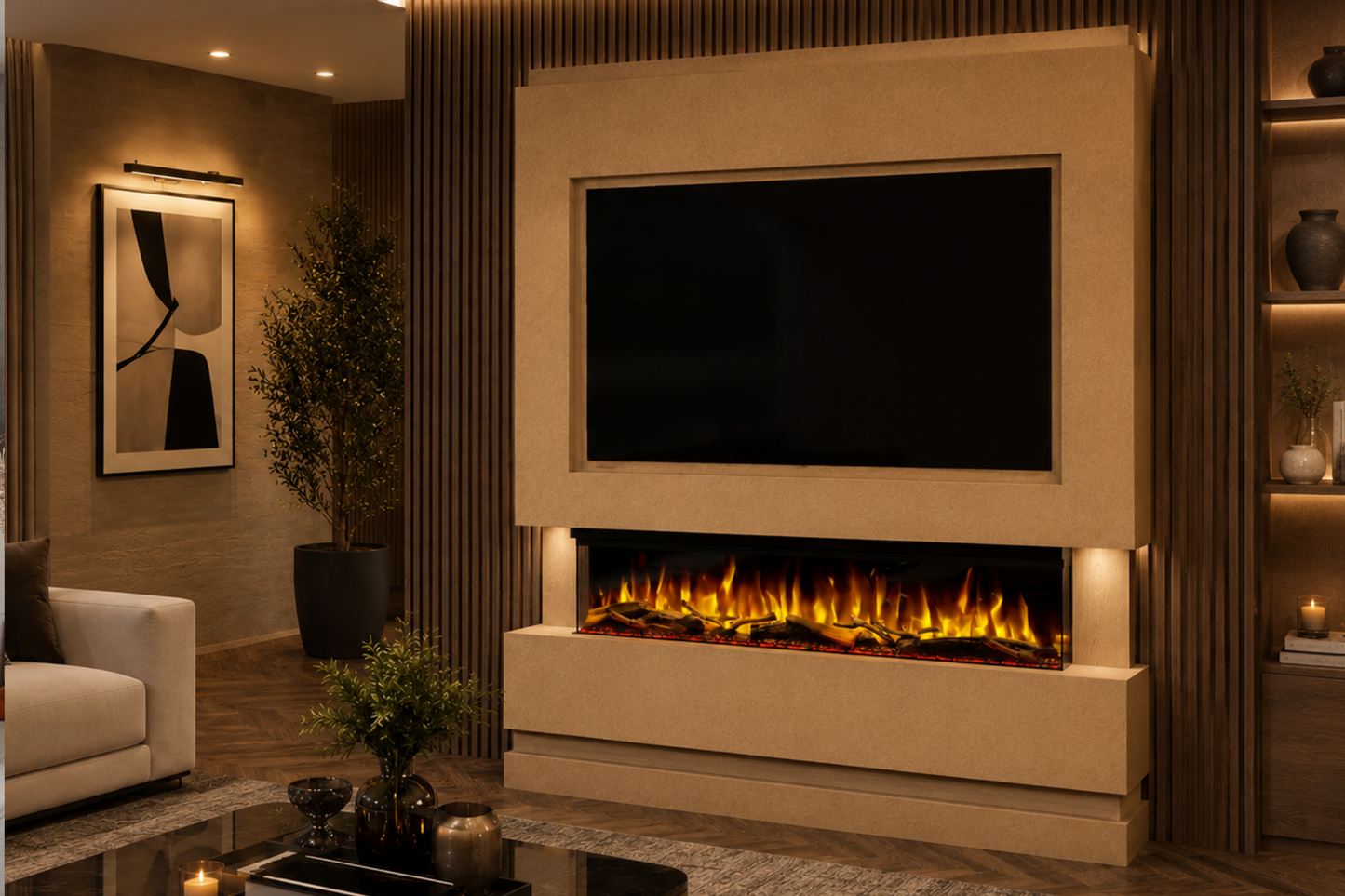 Evolution Fires - Pre-Built Media Wall Package 14 including Electric Fire