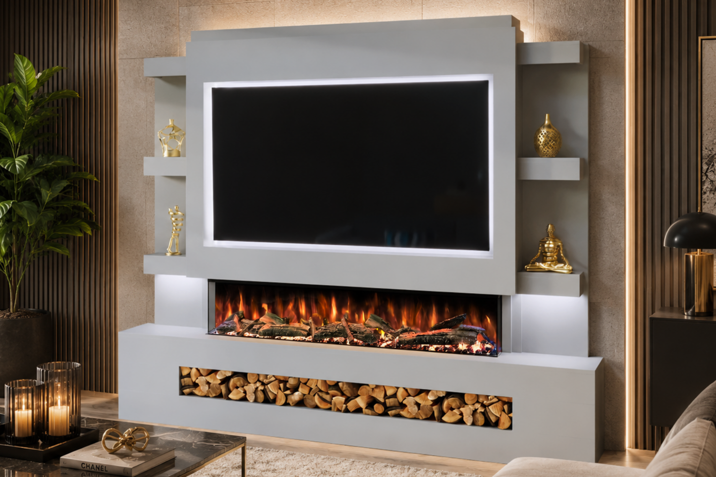 Evolution Fires - Pre-Built Media Wall Package 15 including Electric Fire