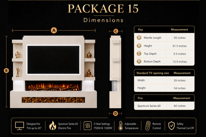 Evolution Fires - Pre-Built Media Wall Package 15 including Electric Fire