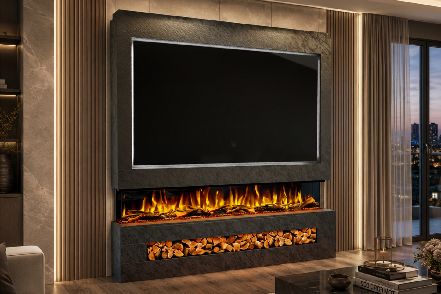 Evolution Fires - Pre-Built Media Wall Package 16 including Electric Fire