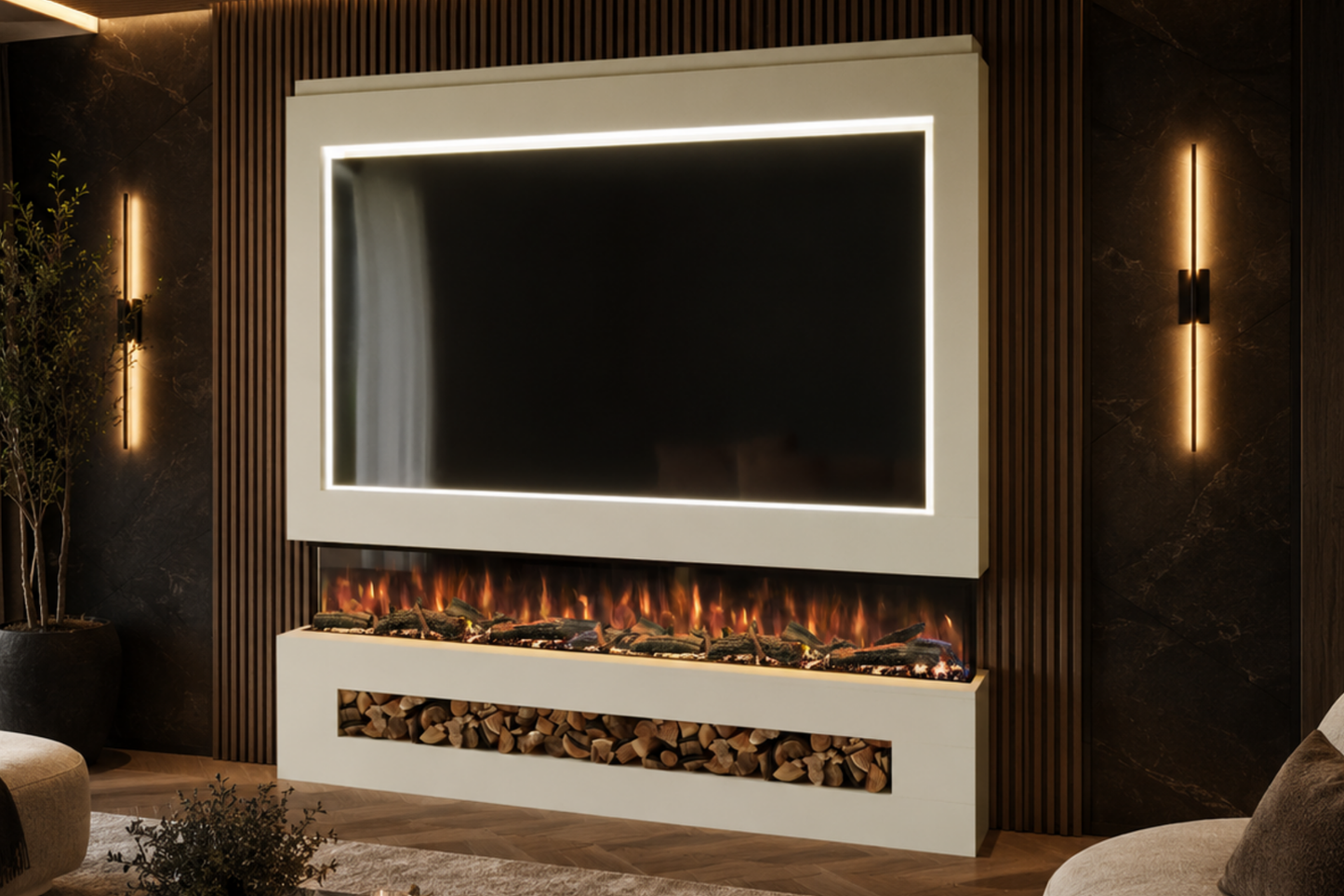 Evolution Fires - Pre-Built Media Wall Package 16 including Electric Fire