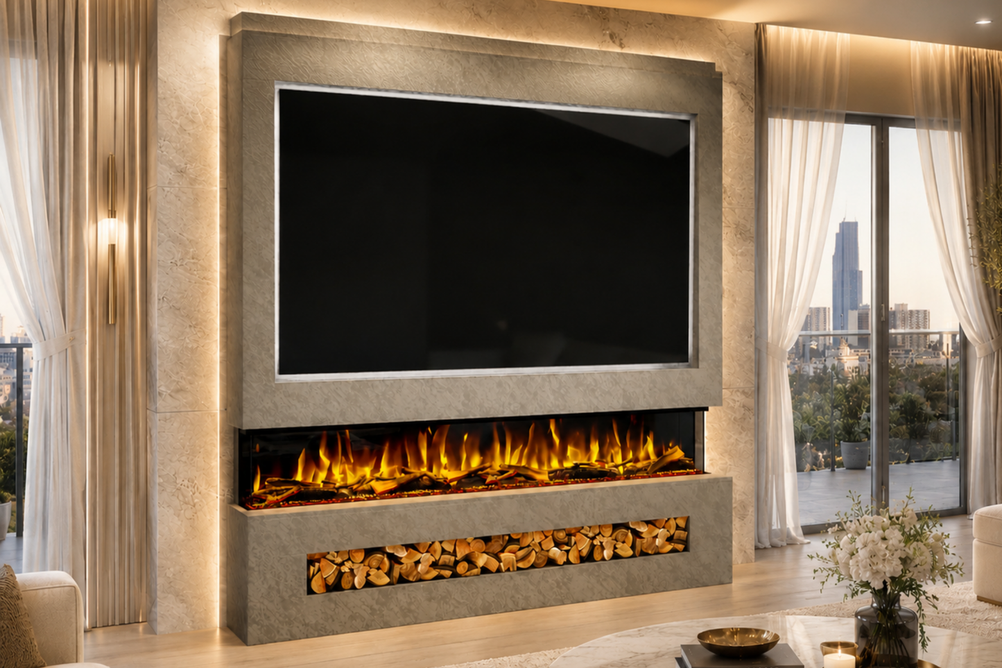 Evolution Fires - Pre-Built Media Wall Package 16 including Electric Fire