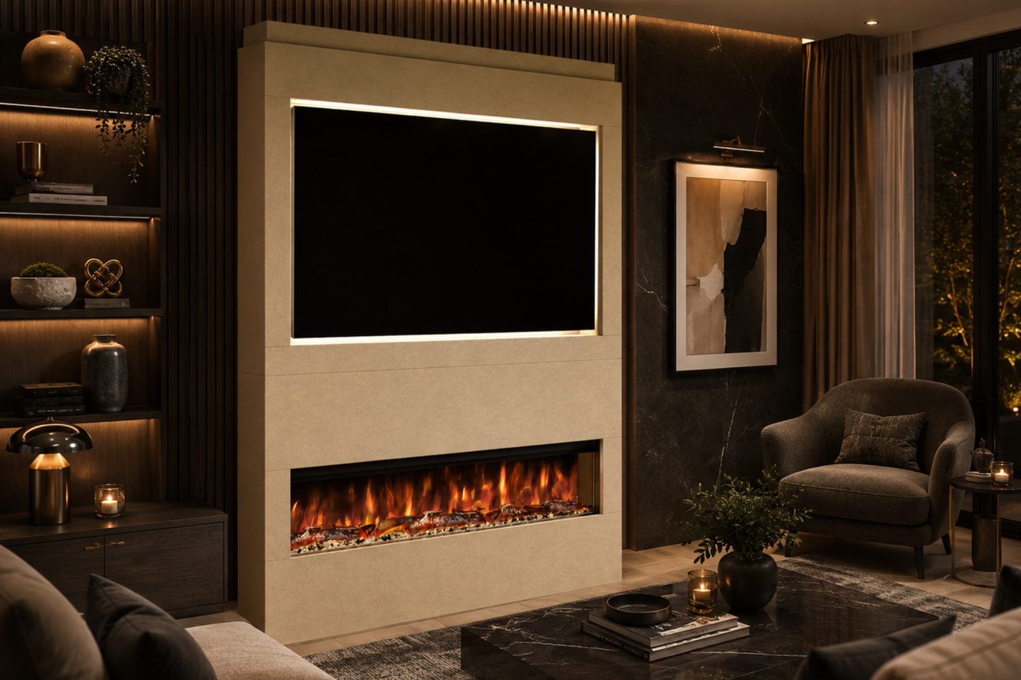 Evolution Fires - Pre-Built Media Wall Package 17 including Electric Fire