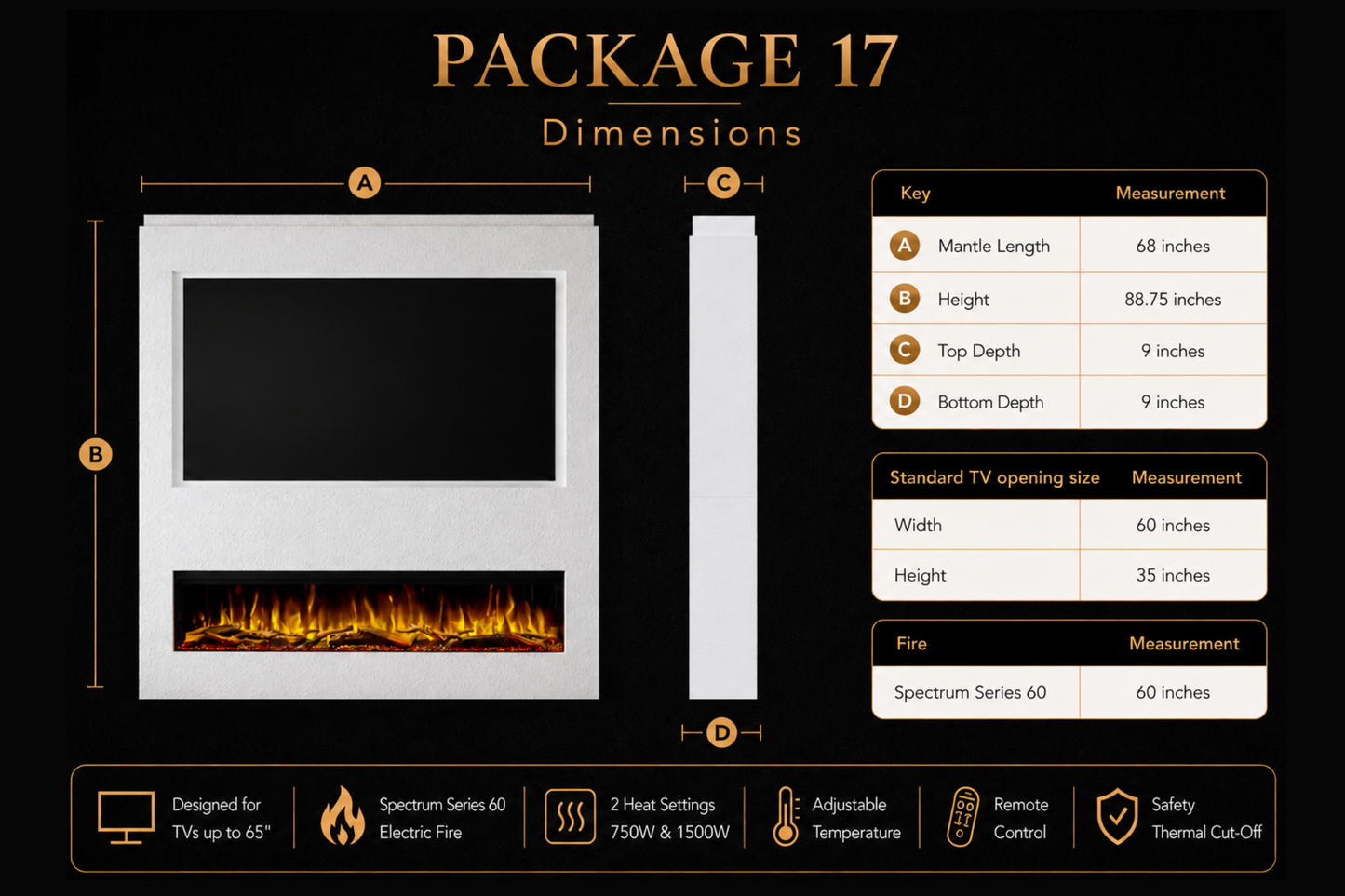 Evolution Fires - Pre-Built Media Wall Package 17 including Electric Fire