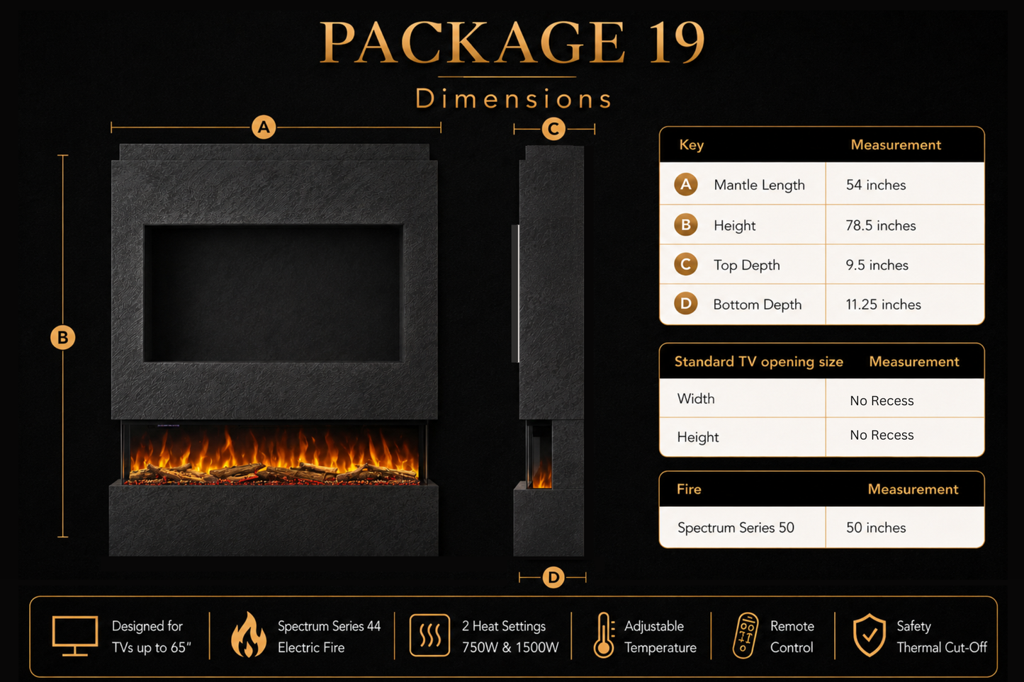 Evolution Fires - Pre-Built Media Wall Package 19 including Electric Fire