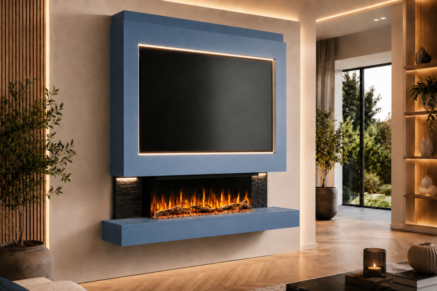 Evolution Fires Package 1 – Pre-Built Media Wall with Electric Fireplace