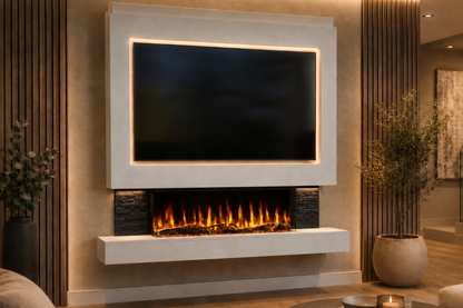 Evolution Fires Package 1 – Pre-Built Media Wall with Electric Fireplace