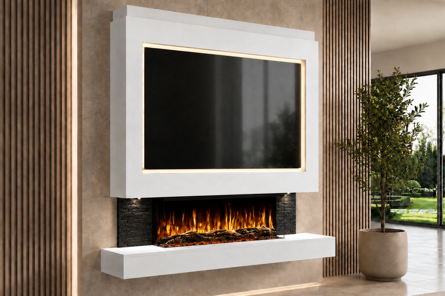 Evolution Fires Package 1 – Pre-Built Media Wall with Electric Fireplace