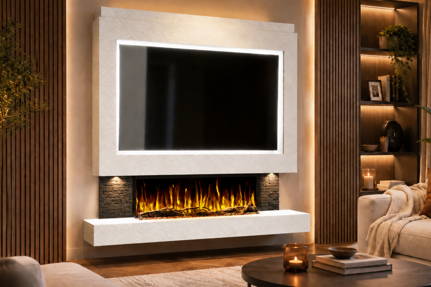 Evolution Fires Package 1 – Pre-Built Media Wall with Electric Fireplace