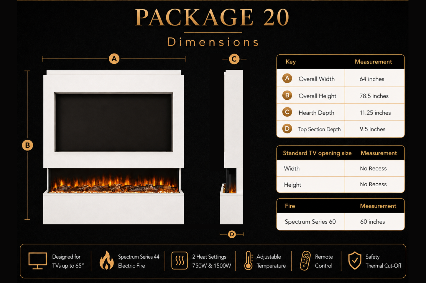 Evolution Fires - Pre-Built Media Wall Package 20 including Electric Fire