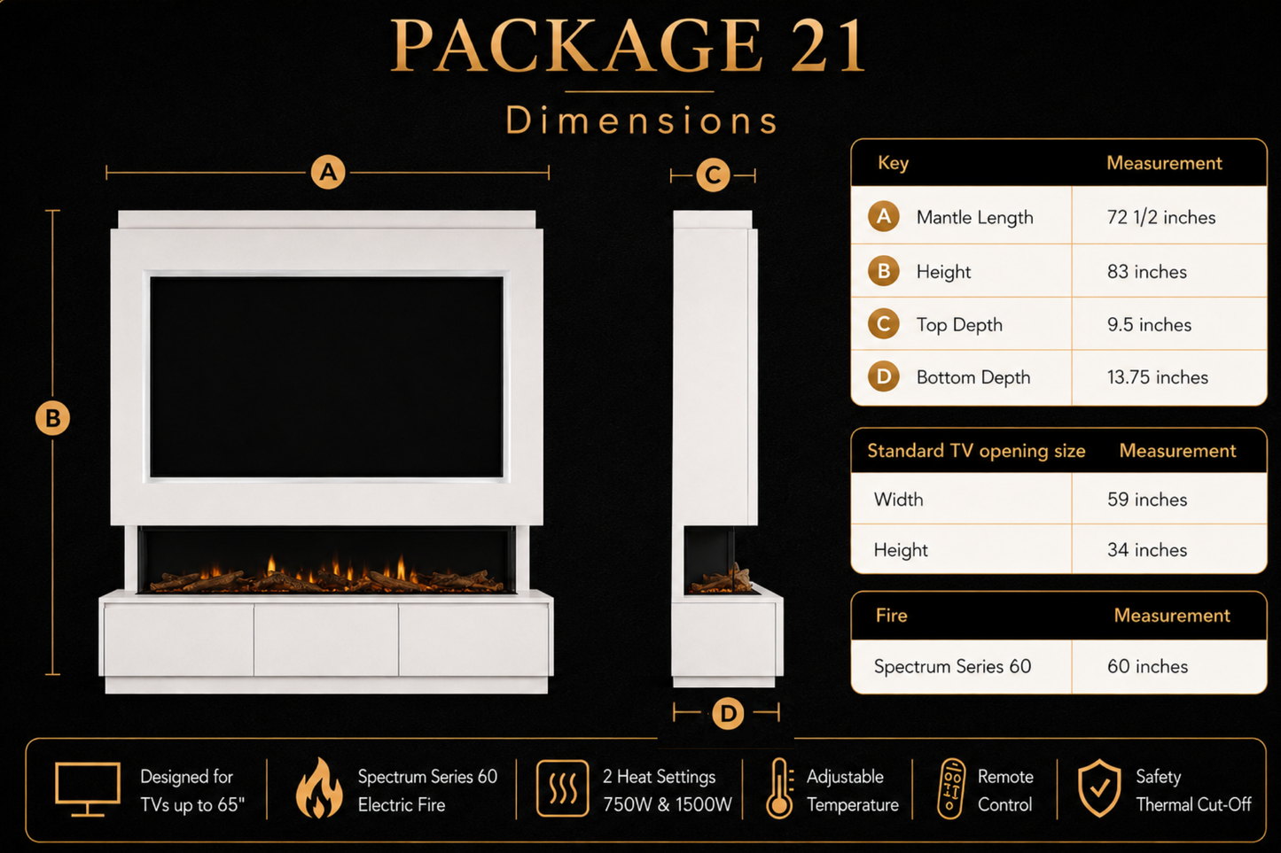 Evolution Fires - Pre-Built Media Wall Package 21 including Electric Fire
