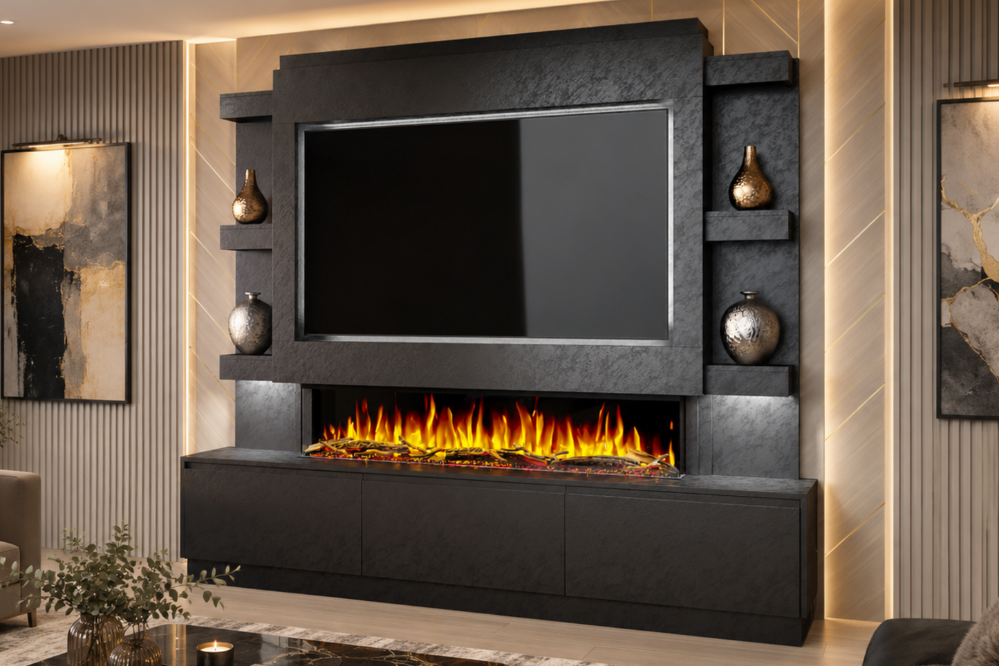 Evolution Fires - Pre-Built Media Wall Package 22 including Electric Fire