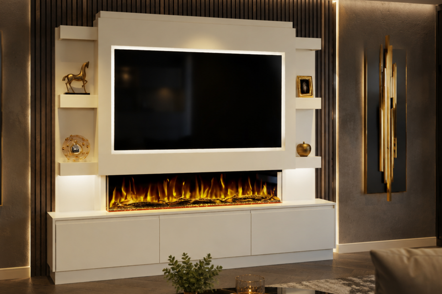 Evolution Fires - Pre-Built Media Wall Package 22 including Electric Fire