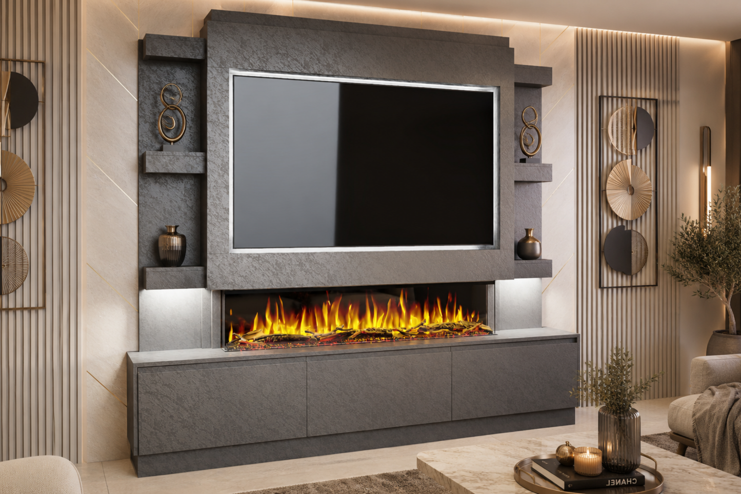 Evolution Fires - Pre-Built Media Wall Package 22 including Electric Fire