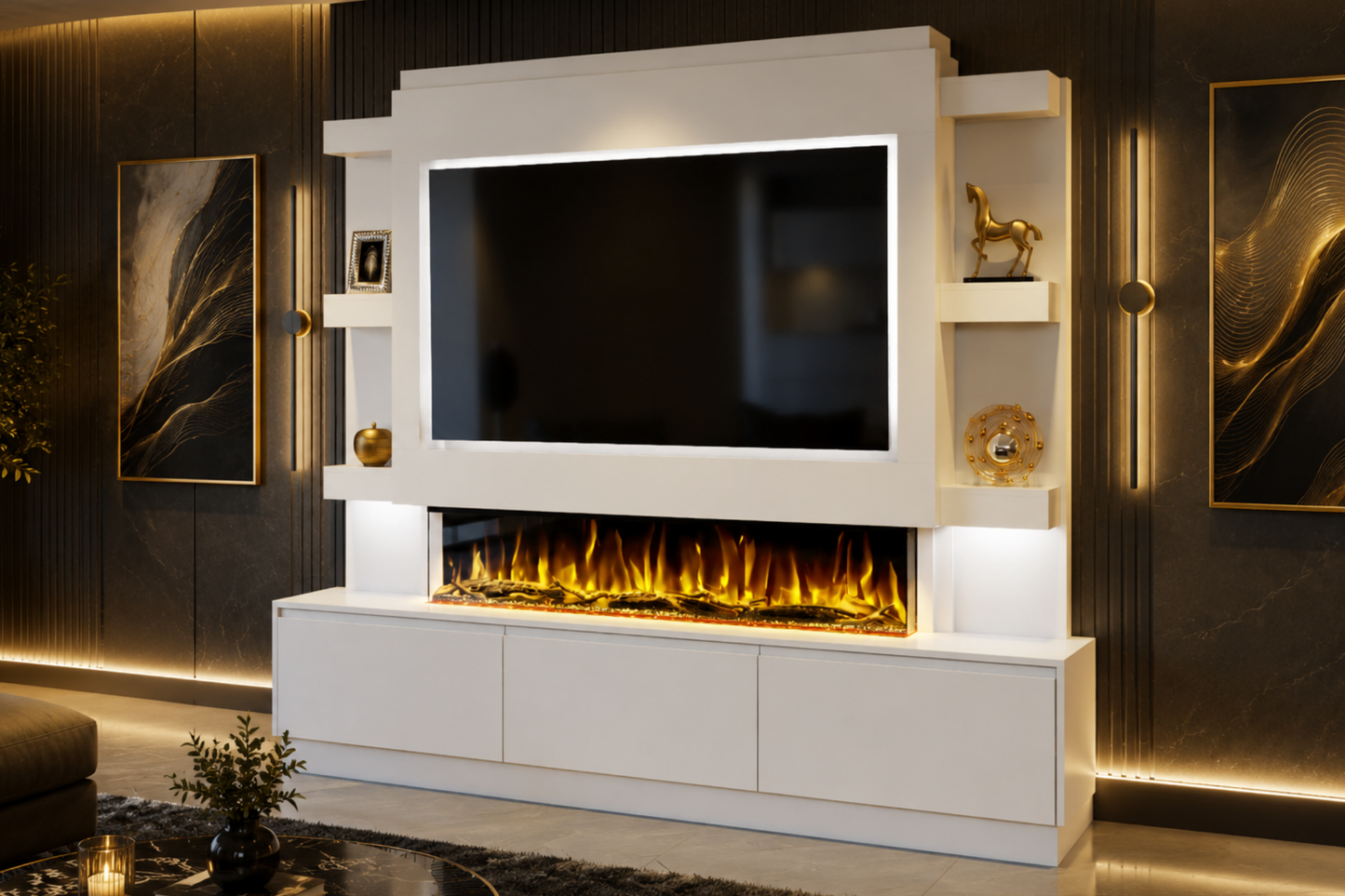 Evolution Fires - Pre-Built Media Wall Package 22 including Electric Fire