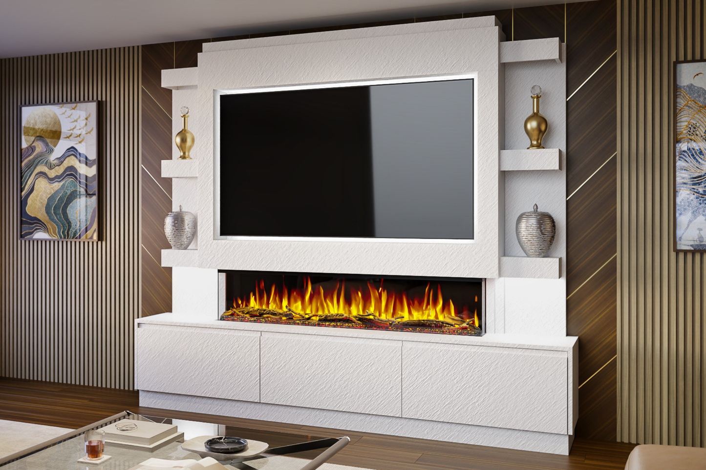 Evolution Fires - Pre-Built Media Wall Package 22 including Electric Fire
