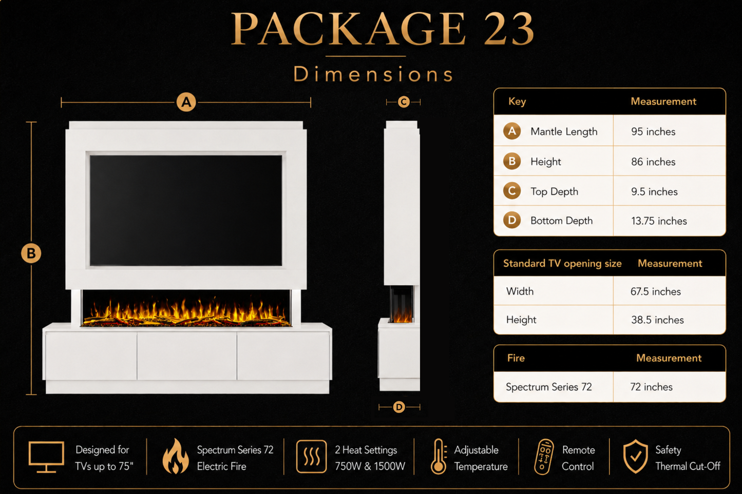 Evolution Fires - Pre-Built Media Wall Package 23 including Electric Fire